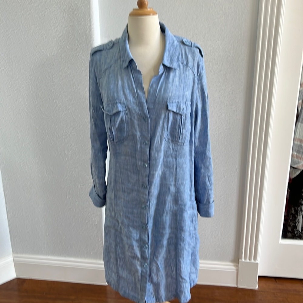 I.N.C Linen Tunic Blue Chambray Shirt Dress Size 12